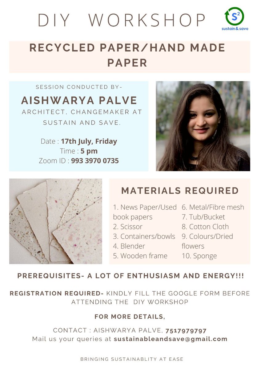 sustain_andsave's tweet photo. Do you know , it takes 8 trees to makes 200 sheets of paper.
We at Sustain and Save has come up with new DIY video , where you can learn how to make #HandmadeRecyclablepaper.
Register link given below :- 
https://t.co/05znzLay0O
 zoom link given below :-
https://t.co/FAGAJ3Q6sQ https://t.co/9MFcAUqGbx