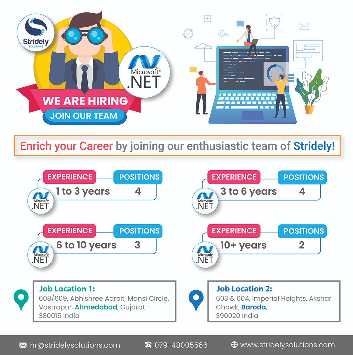 stridelysol's tweet photo. Hiring #DotNetDevelopers!
If you are looking forward for a secure and stable company who values their employees, we are hiring!!!
#DotNetDeveloper #DotNet #WebApplication #MVC #WCF #MVCdeveloper #Ahmedabad #Baroda #Vadodara #UrgentOpening #COVID19 #Pandemic #ASPDotNet https://t.co/IU56iZ4nsj