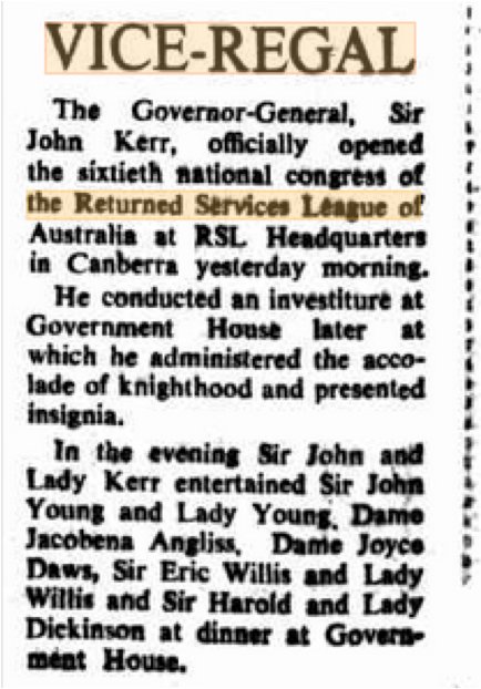 27-Oct-75 Kerr RSL in Canberra. Then confers knighthood on someone (doesn't say who?) Then evening playing with knights 9.png