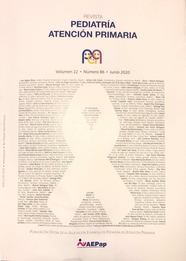 fcentenomalfaz's tweet photo. Revista Pediatría de Atención Primaria. Número correspondiente a junio 2020.
Nada que añadir. Bueno, sí, una lágrima. O más de una. https://t.co/4mzbK6f4IV