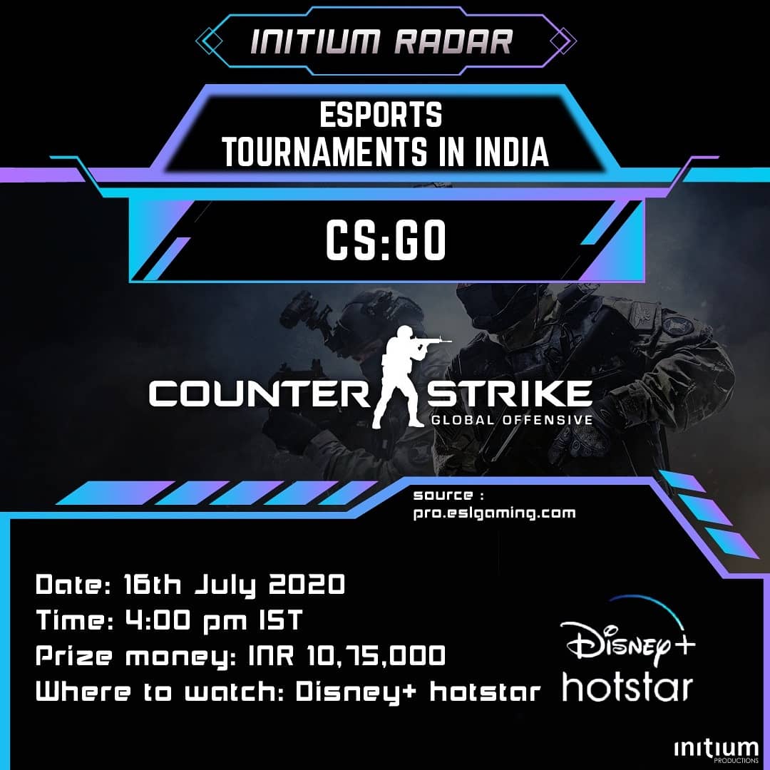 initiumsports's tweet photo. The ESL India Premiership 2020 CS:GO tournament started on June 1 with over 20 CS GO teams battling to win the ultimate prize.Get involved in the universe, watch the #CSGO tournament finals LIVE on @DisneyPlusHS today

#esl #gaming #eSports #eslindia #Pubgm #csgo #ESLIP2020 https://t.co/PLL4gn5CYF