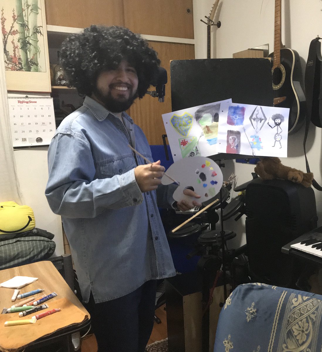 Merkinni's tweet photo. 1st time painting on stream https://t.co/AYSUYP0Vd1
.
.
.
#bobross #painting #twitch #cringe #twitchstreamer #twitchstream #twitchstreaming #twitchstreamers #paint #shameless #cosplay https://t.co/ZIfWkshOhi