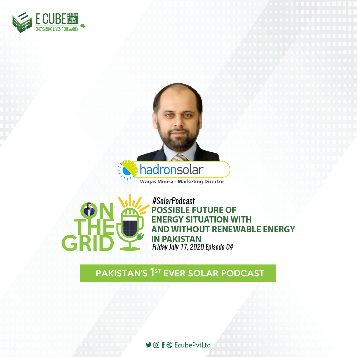 waqasmoosa's tweet photo. Excited to be a part of an informative Session on 'Possible Future of Energy Situation with and without Renewable Energy in Pakistan' by Mr. Waleed Rana, ECube Solutions.
Solar Podcast releasing on 17th July 2020.
#HadronSolar #Ecubesolutionspvtlimited #solarpodcast #onthegrid https://t.co/thMhX6k4jP