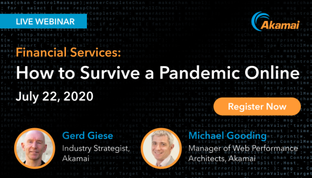 Join my friend and colleague Michael Gooding and me in this LIVE Webinar to hear about the online challenges Financial Institutions and others had to face and overcome during this ongoing pandemic. Register Now. <a href="/Akamai/">Akamai Technologies</a> <a href="/gerd_giese/">Gerd Giese</a> <a href="/Michael_G_81/">Michael Gooding</a> bit.ly/32oC1Ta
