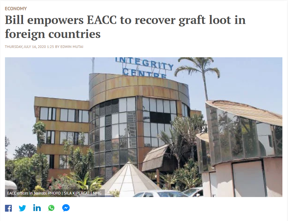 MzalendoWatch's tweet photo. The @EACCKenya  will have power to seek recovery of ill-gotten wealth stashed abroad through foreign courts if MPs pass a The Statute Law (Miscellaneous Amendment) Bill, 2020 into law. https://t.co/YsZQURVwuO via @BD_Africa https://t.co/5k1V0pANaF