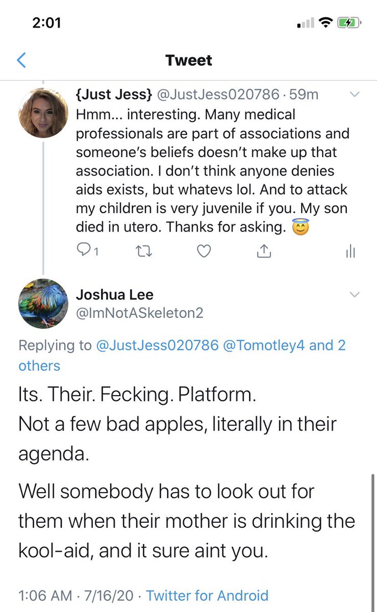 JustJess020786's tweet photo. Decided to share some experts’ analysis of masks tonight on a thread and got attacked by leftists regarding my son dying in utero. I was told I don’t protect my children for some reason, and I was threatened with CPS. Truly, terrible people. https://t.co/81ZnEPLqtD