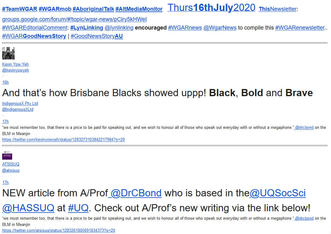 WgarNews's tweet photo. @BlakandBlack @drcbond @lynlinking @RobRobbEdwards @JonesHowdareyou @CapesJoy @LadyPoop2 @BakchosGlass @WhteRbbnAdvocat @anne_clothier @Michz45 'ThatsHow #BrisbaneBlacks ShowedUppp! #BlackBoldAndBrave' #KevinYowYeh @kevinyowyeh #WakkaWakka #SouthSeaIslander 
@atsisuq #ATSISUQ https://t.co/IU3mAXp8OY #BlackQueerLivesMatter #AboriginalQueerLivesMatter #GayAboriginalLivesMatter #BrisbaneBlacksManifesto #BLMprotests #BLMAUS https://t.co/TufvtGPNtc