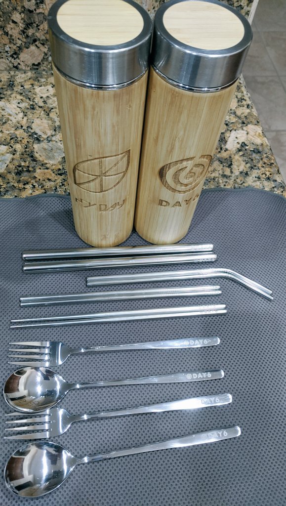 phiy3n's tweet photo. Thanks to @middeudday6 for the group order and thanks to @mdwnproject for the high quality #DAY6 #MyDay environmentally friendly tumblers and stainless steel utensils/straws! #MyDaysWithNatureProject https://t.co/vPnecQpuRG