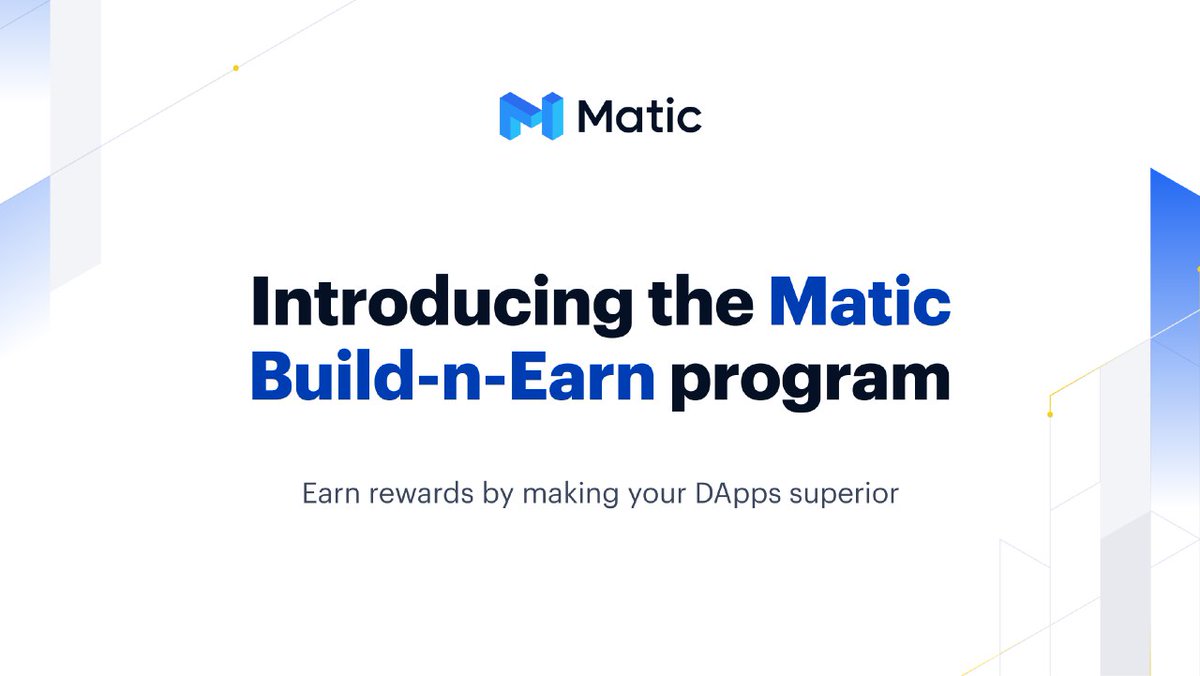 itzsimonsmith's tweet image. #PoweredByMatic #DeveloperEcosystem #matic #MaticNetwork #Adoption

Massive push for developers building on Matic!

Introducing Matic Build-n-Earn program: Earn $50,000 Monthly Rewards by Making Your DApps Superior