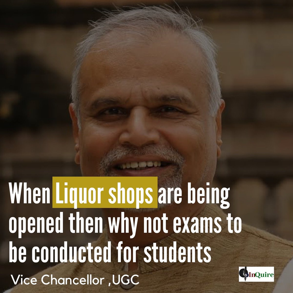 Shame on @ugc_india VC, 
How can he compare exams with liquor shops ?
#ShameOnUGCVC 
#cancelallexams #SayNoToUGCGuidelines #cancelfinalyearexam #cancelmedicalexams #UGC #StudentsLivesMatter #PromoteStudentsWithoutExams 
#StudentsLivesMatters #StudentsAgainstEvaluation #Trsv