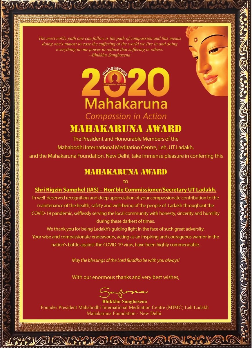 MIMCLadakh's tweet photo. We appreciate Shri Rigzin Samphel @ladags (IAS) – Hon’ble Commissioner/Secretary @UTLadakh for his compassionate contribution to the maintenance of the health, safety and well-being of the people of Ladakh and for being Ladakh’s guiding light in the face of such adversity. https://t.co/Frm9yEsRfO