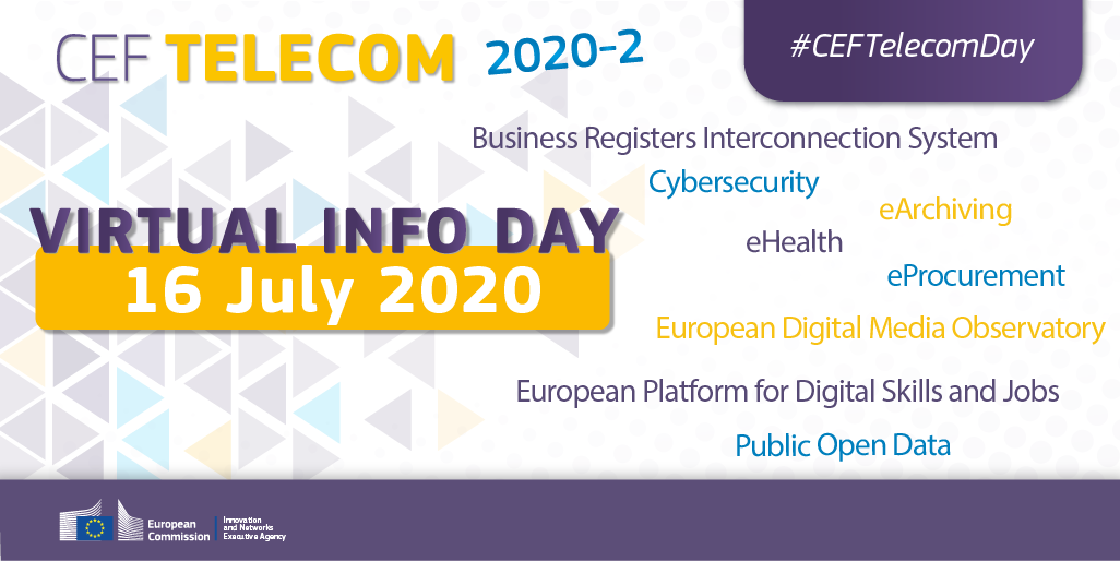 cinea_eu's tweet photo. #CEFTelecomDay is today 16 July!

🔴 Follow online https://t.co/g7MJr0oxll as from 9:30 CEST to know everything about:

#BRIS 
#Cybersecurity 
#eHealth 
#eArchiving 
#eProcurement 
#EDMOeu 
#DigitalSkills 
#OpenData 

Questions? Hit https://t.co/fyQqflzgJx with #CEFTelecomDay https://t.co/uDNznmjx3W