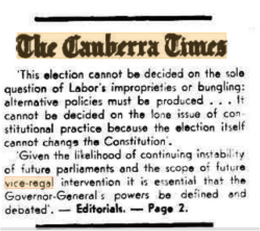 13-Nov-75 Editorial: Cannot be decided on improprieties or bungling. Given the instability, the GG's powers must be defined & debated 24.png