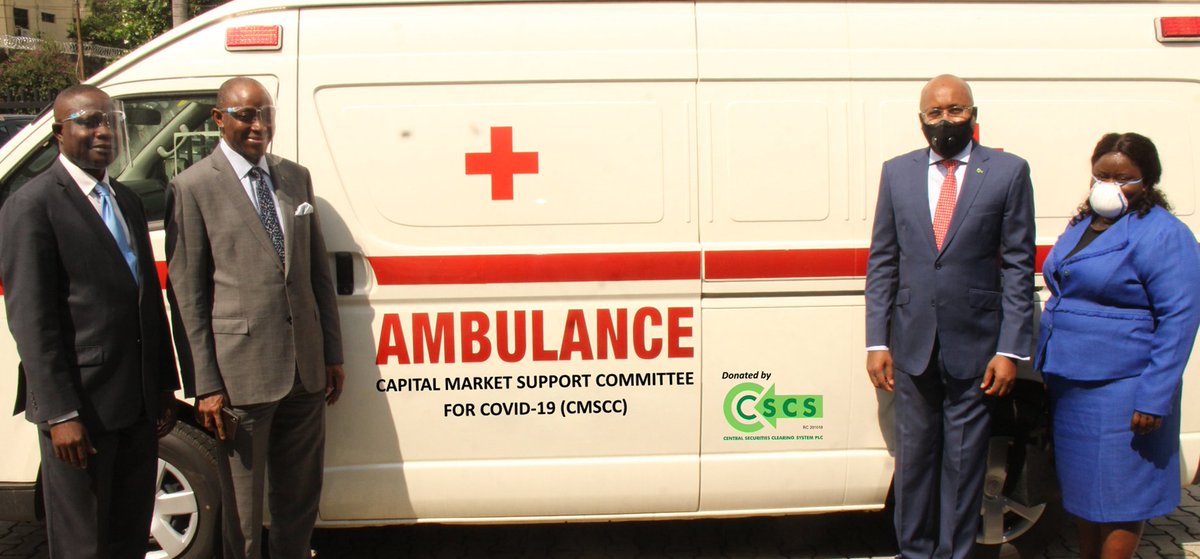 CSCSNigeria's tweet photo. Our MD/CEO presenting a state-of-the-art, fully-equipped ambulance along with cash donations to the Capital Market Support Committee for COVID-19(CMSCC) initiative led by @SECNigeria as part of #CSCSNigeria's contribution to the fight against #COVID19

#StaySafe Nigeria &amp; #MaskUp https://t.co/RQjj9v7P1c