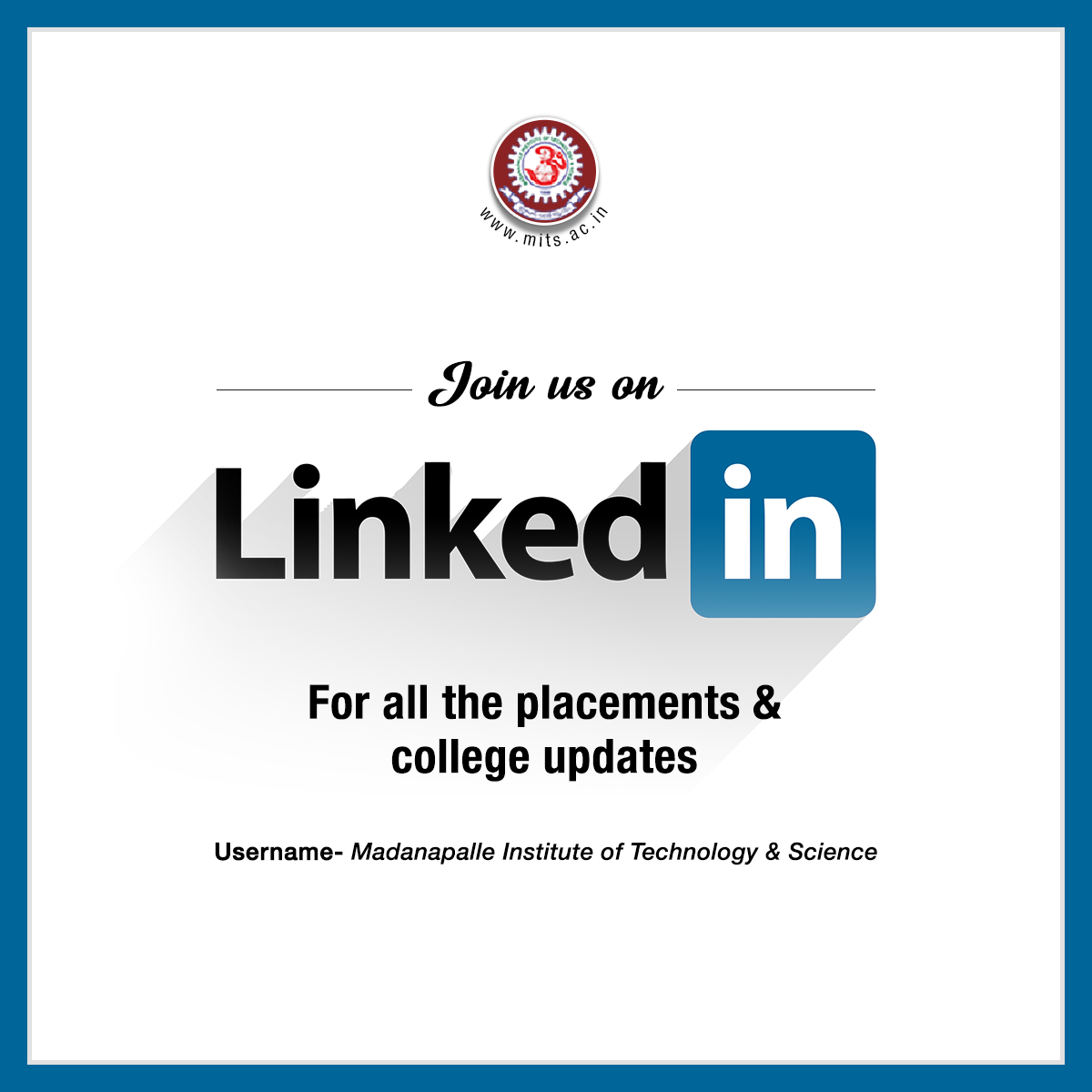 MITS_College's tweet photo. Are you on #LinkedIn?
Have you followed us yet?
If not, follow us now at- https://t.co/i7oqNGTV4e
#MITS #CollgeUpdates #MITSCampus #UGCAutonomous #PlacementsUpdate #GetSocialWithUs #FollowNow https://t.co/HXa7vob5c6