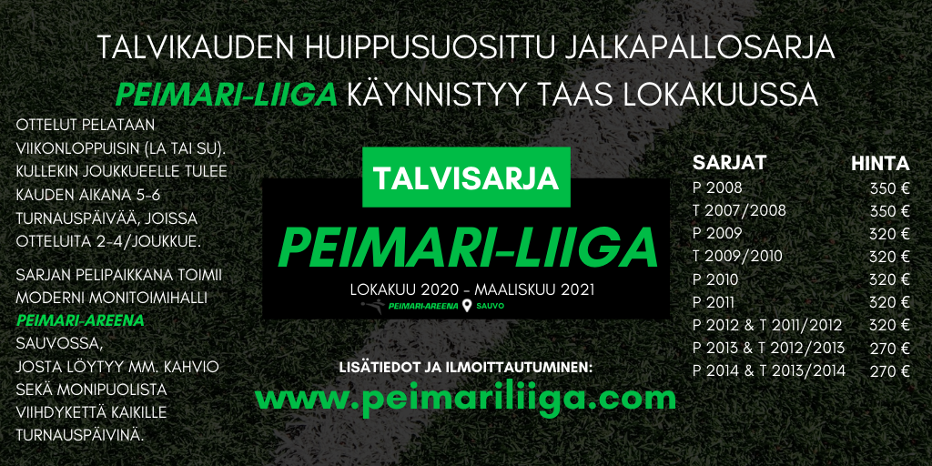 Peimari-Liiga tulee jälleen! 

Ilmoittautuminen ja lisätiedot:
peimariliiga.com