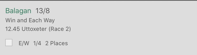 _TipsterJoe's tweet photo. 12:45 Uttoxeter 🐎 

Balagan (F) 13/8 https://t.co/bwX4iScD9v