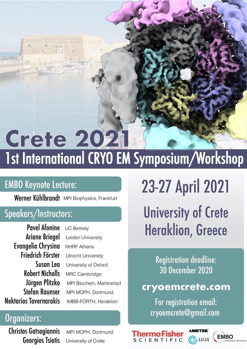 gatsogia's tweet photo. With heavy heart we had to postpone our #cryoEM symposium/workshop until next year.
Save the new dates:

23-27 April.2021, Heraklion Crete
Registration deadline: 30. Dec. 2020

More details here: https://t.co/TS4NJWobP5 https://t.co/i76uiW8GVG