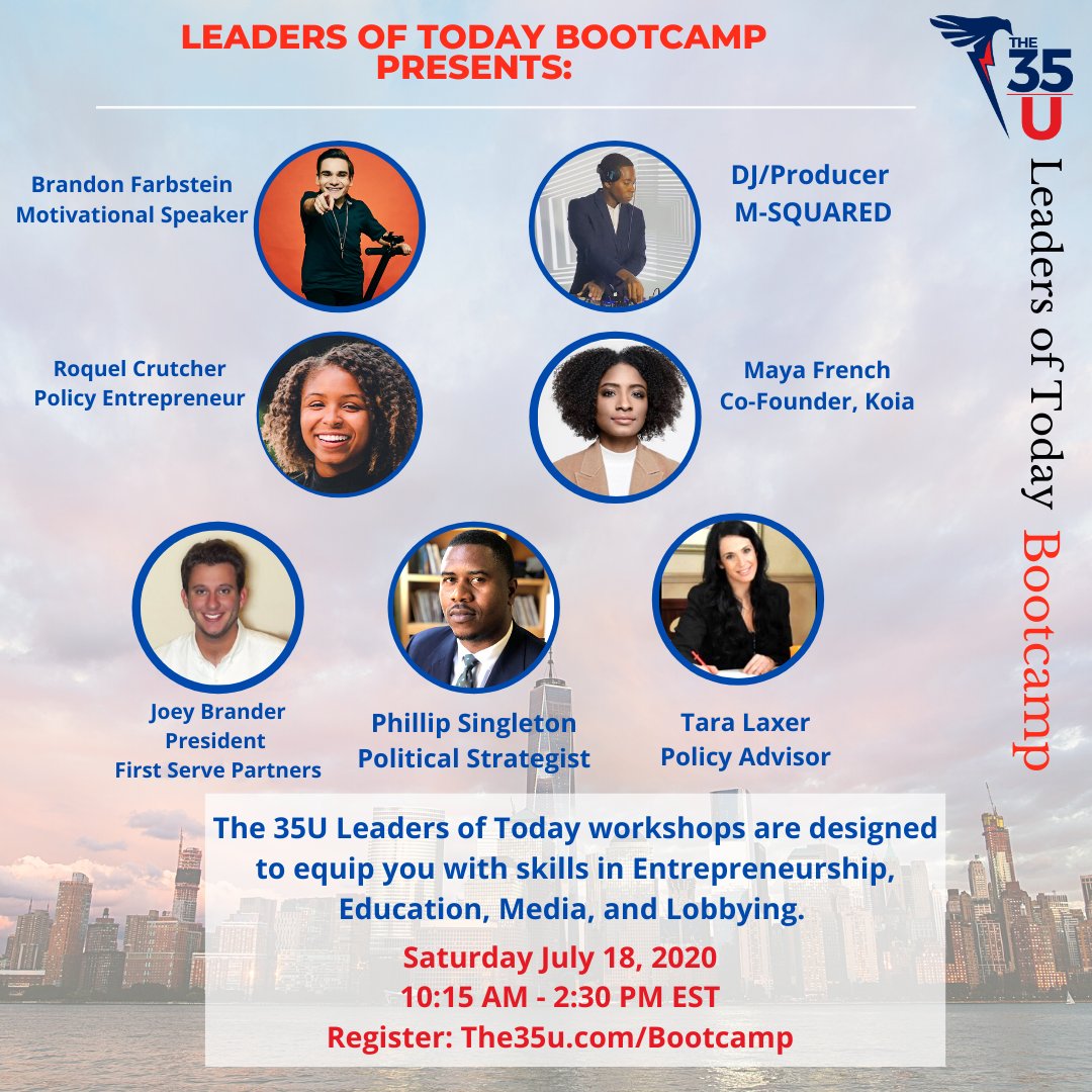 The35u's tweet photo. Please join us on Saturday, July 18th from 10:15am- 2:30pm est for our Leaders of Today Virtual Bootcamp. It will feature engaging workshops from phenomenal leaders in entrepreneurship, education, lobbying, and media.
*Register today by clicking link in bio* https://t.co/CLbZurXeHr