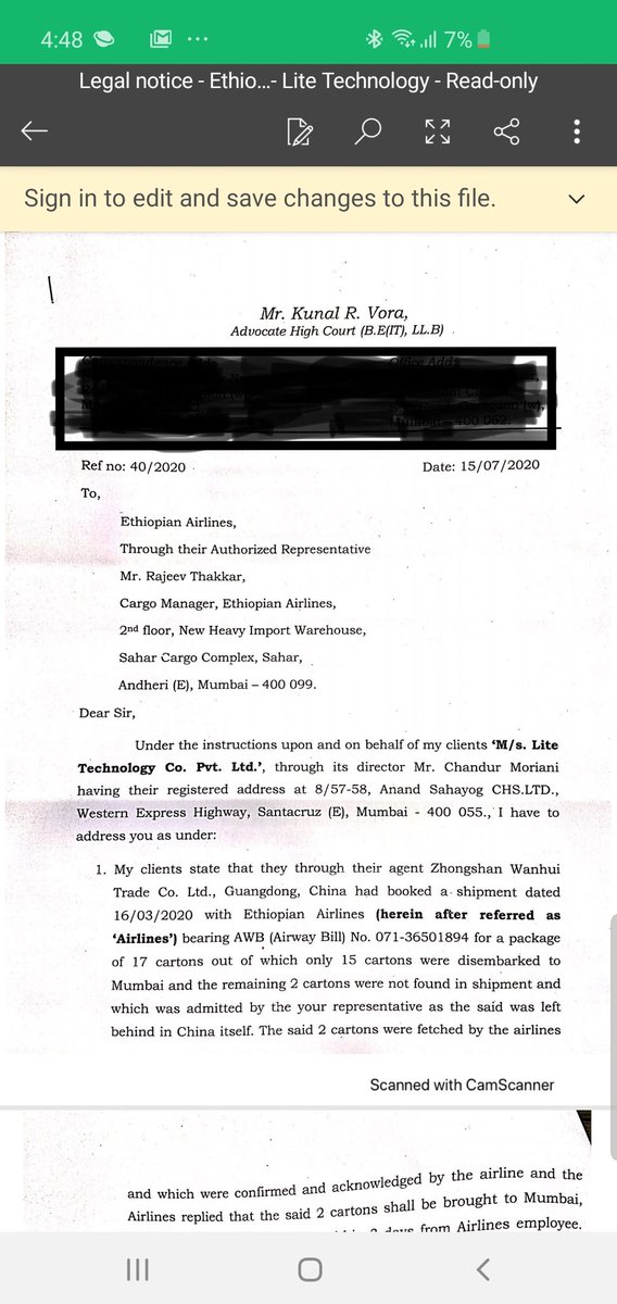 ChandurMoriani's tweet photo. @ITLNLive @escgroup @LogUpdateAfrica @AirCargoAfrica @AirCargoIndia @aircargo @HAEGroup @Logistics_Insid @ACWmagazine @aircargoweek @StatMediaNews @flyethiopian @EthiopiaMumbai Notice sent to Ethiopian airlines for damages and harrassment https://t.co/XZ1uxV5EB6