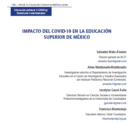 Un recuento del impacto que la pandemia de #COVID19 ha tenido en la #educaciónsuperior de #Mexico.
Grato compartir perspectivas con Salvador Malo, Jocelyne Gacel y <a href="/almaldo2/">Alma Maldonado</a>.
Número especial en <a href="/EsalRevista/">RevistaESAL</a>. Se puede consultar en:
rcientificas.uninorte.edu.co/index.php/esal/
<a href="/UninorteCO/">Universidad del Norte</a> <a href="/EduSup2020/">Educación Superior</a>