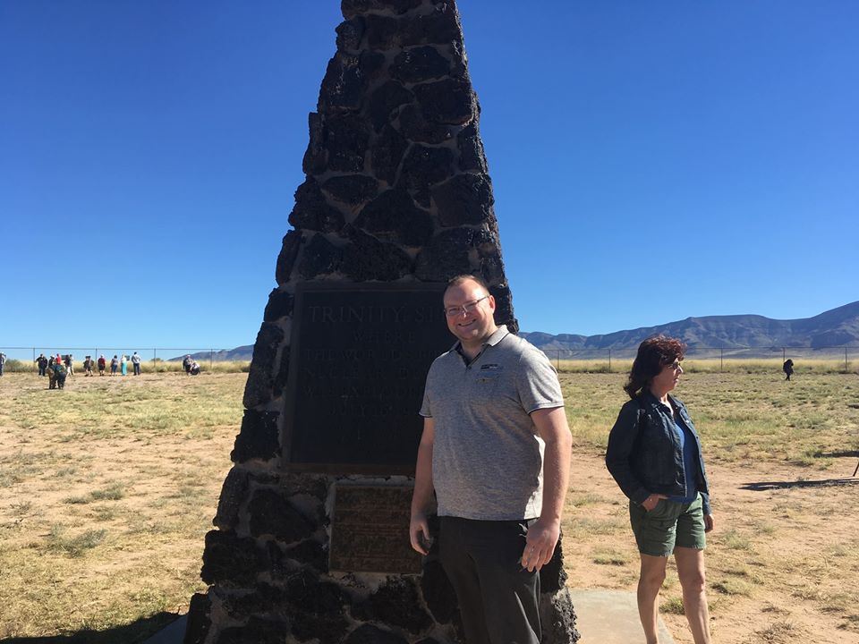 Today you can visit the Trinity site on two days of the year. I have done so. Here I am, standing at ground zero. A black obelisk stands there to remind us all of what we have created.Thanks for reading this thread. May we never see that 'foul and awesome display' again.