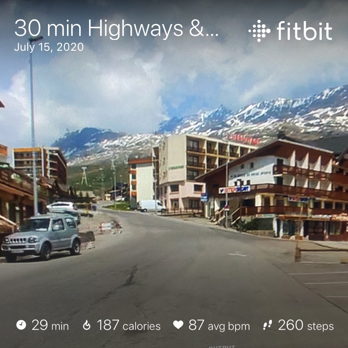 SpartyHawkCache's tweet photo. “Riding In France.” 🇫🇷 

(WEIGHT:  204.6 LBS) 
(TEMP:  bedroom climate)
(EXERTION:  30 mins on ⁦@onepeloton⁩ Highways &amp; Hills Scenic Ride workout)

Another late ride ... change is coming! #GetFitAgain 

#Mountains #Snow #SkiTown https://t.co/qmAS4oOJ2L