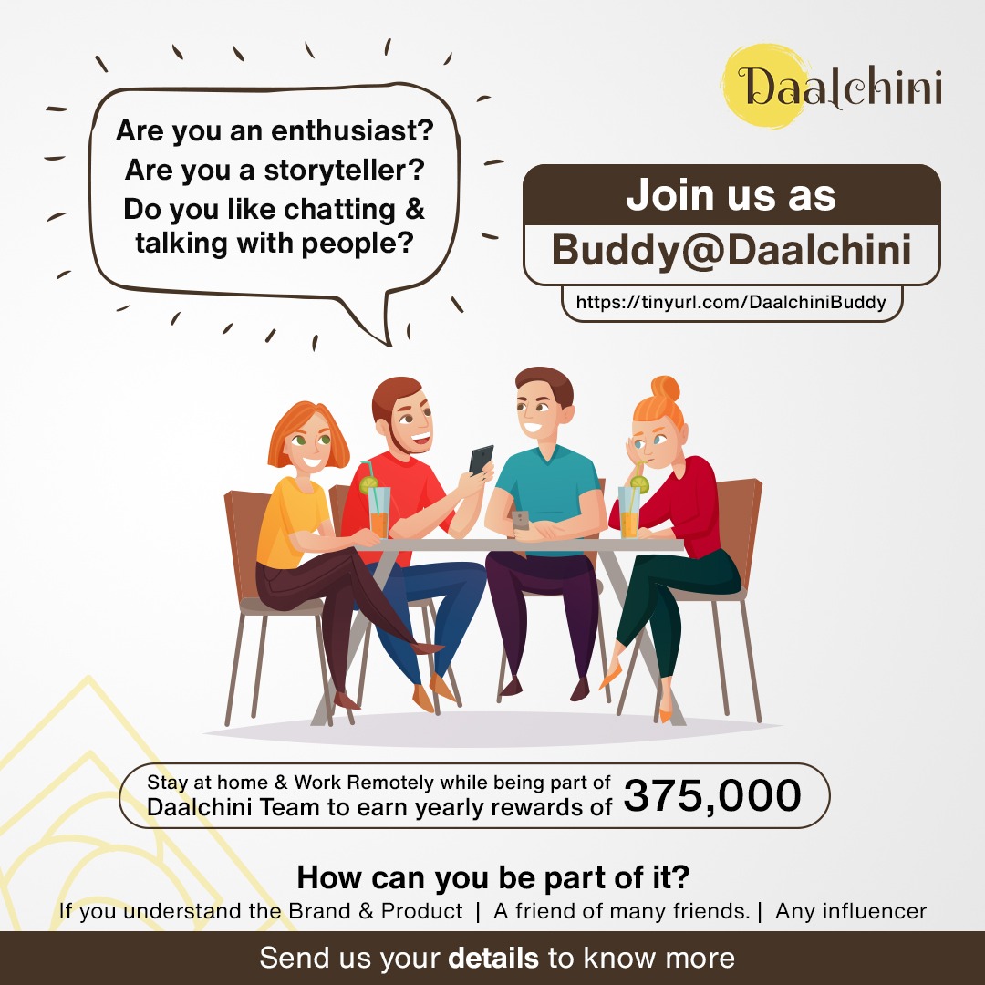 Daalchini_'s tweet photo. Join us as buddy@Daalchini. Stay at home &amp; work remotely with Daalchini team to earn up to Rs.3,75,000.

To join us &amp; know more, send us your details here: https://t.co/qCFTBJYW97

#Daalchinibuddy #Workfromhome #Remoteworking #earnmoneyfromhome #Daalchini #SmartVendingMachine https://t.co/M12agcmBLd