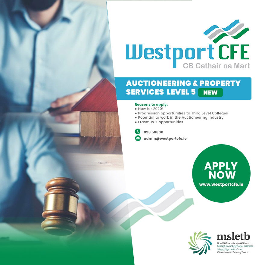 New for September 2020! QQI Level 5 Auctioneering & Property Services, including #EstateAgencyPractice, #Valuation, #BusinessAdministrationSkills, #AppliedEconomics and #BusinessLaw with 30% on-the-job learning. Apply online now at westportcfe.ie/auctioneering-…

@ThisisFet
@SOLASFET