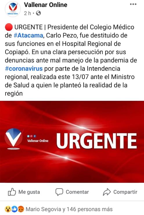 BrunildaCaldera's tweet photo. Todo nuestro apoyo 🤝al Dr.🩺#CarlosPezo, médico🥼 valiente que ha defendido la salud de los habitantes de #Atacama, con la vara de la verdad, ante incompetencia de las #autoridadesregionales
📢Víctima de persecución, por su actuar consecuente como #presidente #Colded‼ https://t.co/B48o00QsNA