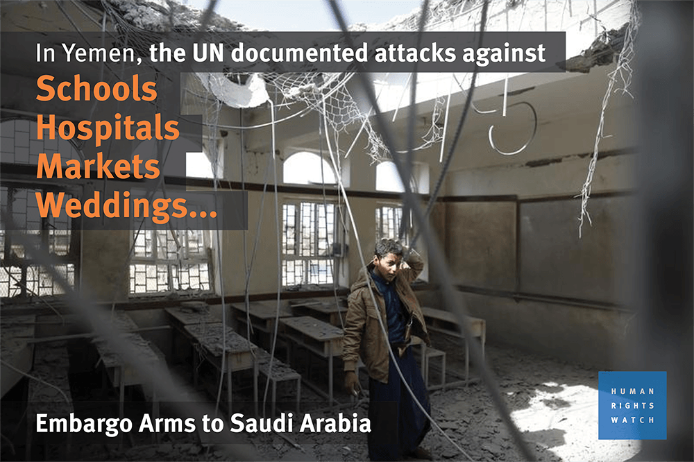 hrw's tweet photo. The United Kingdom is greenlighting arms sales to Saudi Arabia again. 

That’s a travesty.

https://t.co/gN7LyhTCDY
#StopArmingSaudi https://t.co/E0mvJsX1ce