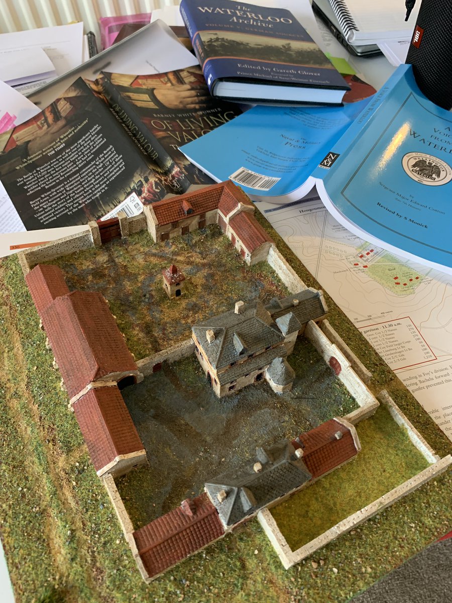 ProfTonyPollard's tweet photo. Spent morning recording my next online lecture for @DigWaterloo. Pleased to be able to use my own model to help examine how close the French came to capturing Hougoumont. Should be out on general YouTube release soon! @UofGWarstudies @JofConflictArch https://t.co/4c4hBCU6Z6