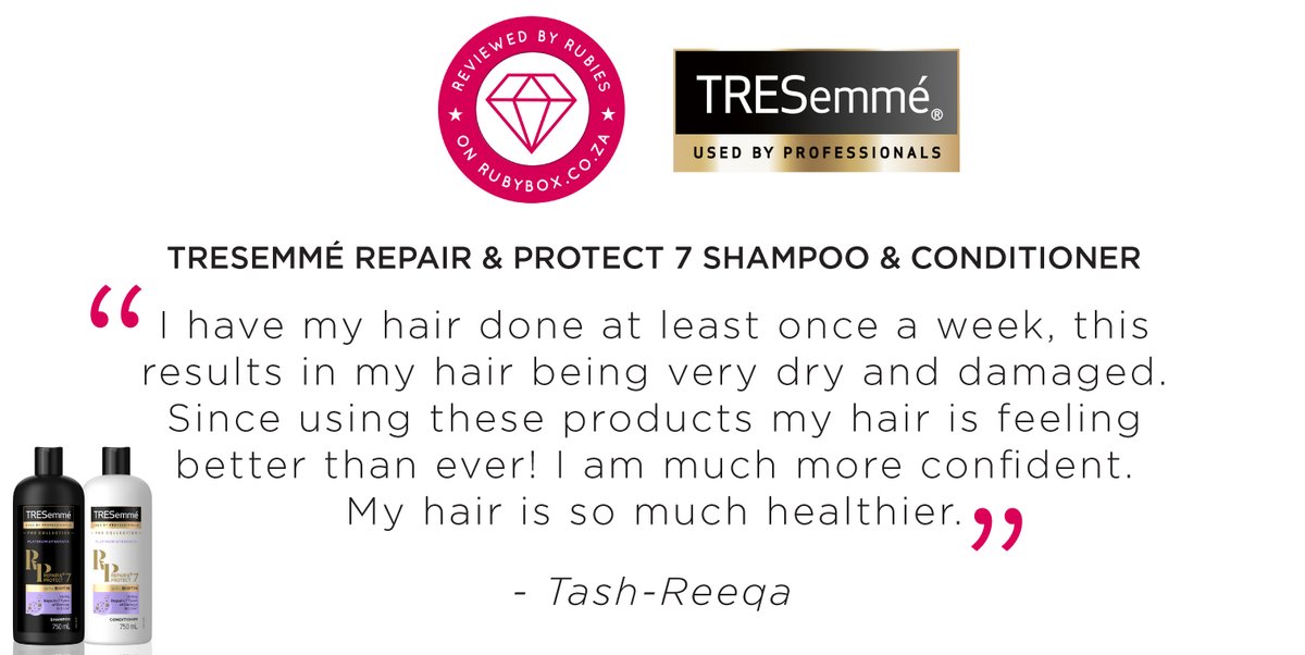 rubybox_beauty's tweet photo. Feeling more confident thanks to TRESemmé Repair &amp; Protect 7 Shampoo and Conditioner with healthier, happy hair. 😍
Read more: https://t.co/BkaFEO0h7K
#rubybox #rubyboxtresemme #TRESemmesa #BeAboutStyle https://t.co/emWAAvWnUn