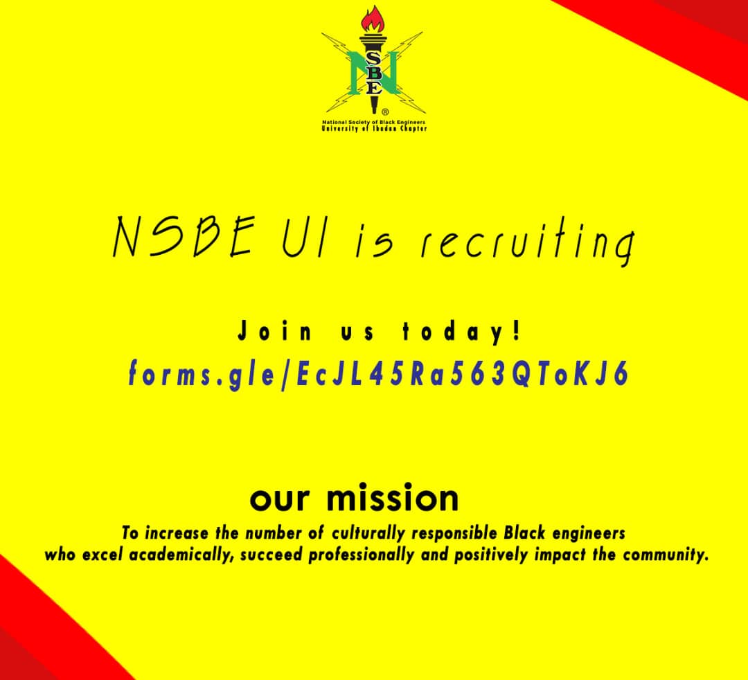 nsbe_ui's tweet photo. National Society of Black Engineers, University of Ibadan
👷🏿‍♂️👷🏿‍♂️👷🏿‍♂️👷🏿‍♂️👷🏿‍♂️👷🏿‍♂️
NSBE UI IS RECRUITING❗❗❗
Open to all Engineering and science related department
Join the train today by filling our application form via: https://t.co/wEwex8bCr8
Registration closes on the 22nd of July 2020 https://t.co/rHM1kUPtl8