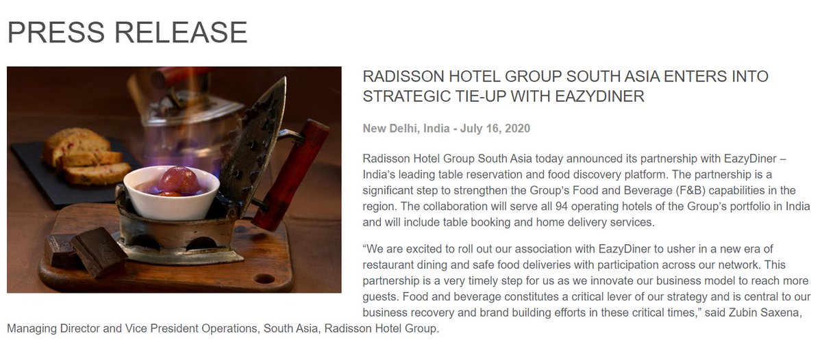 eazydiner's tweet photo. Proud to announce our strategic tie-up with the Radisson Group for 94 of its hotels where we will power both table reservations and delivery! 
@KapilChopra72 @SaxenaZubin @virsanghvi @rohit_dasgupta @sachinpabreja

Press Release - https://t.co/a4MXKTa7RE https://t.co/FipoAWujjb