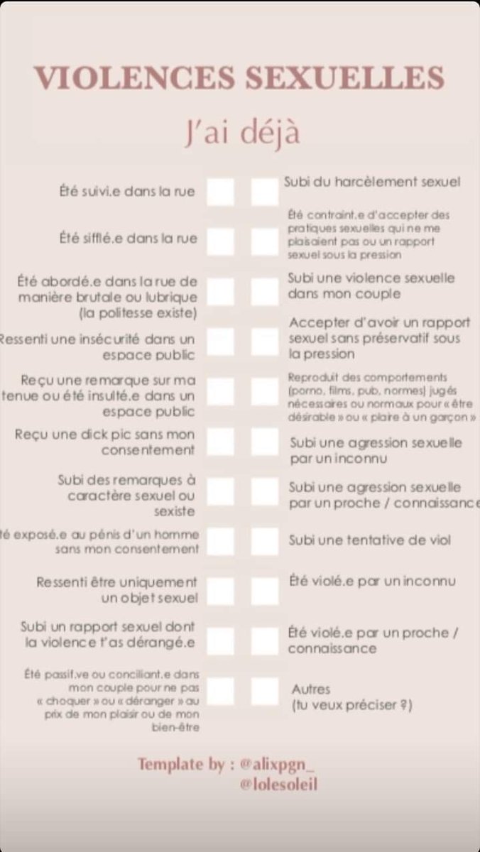 MarieEveAlbert's tweet photo. Sur 22 cases, j'en coche 17. Et vous les filles?
#jetecrois #metoo #cestassez #assez https://t.co/m58SNXq7SL