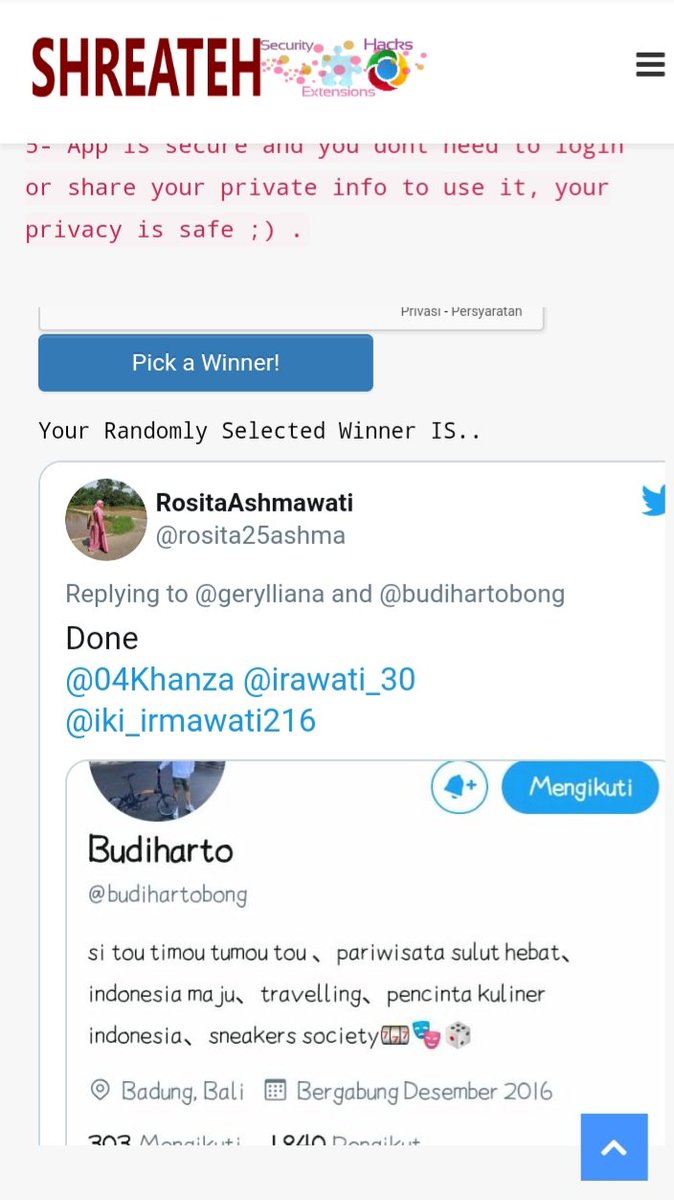 gerylliana's tweet photo. Winner 
@rosita25ashma 
@rnyajadidua 
Silahkan DM..
TAPI HADIAH NYA BESOK PAGI BARU DIKIRIM..AKU LAGI DEMAM https://t.co/qjd98zw136