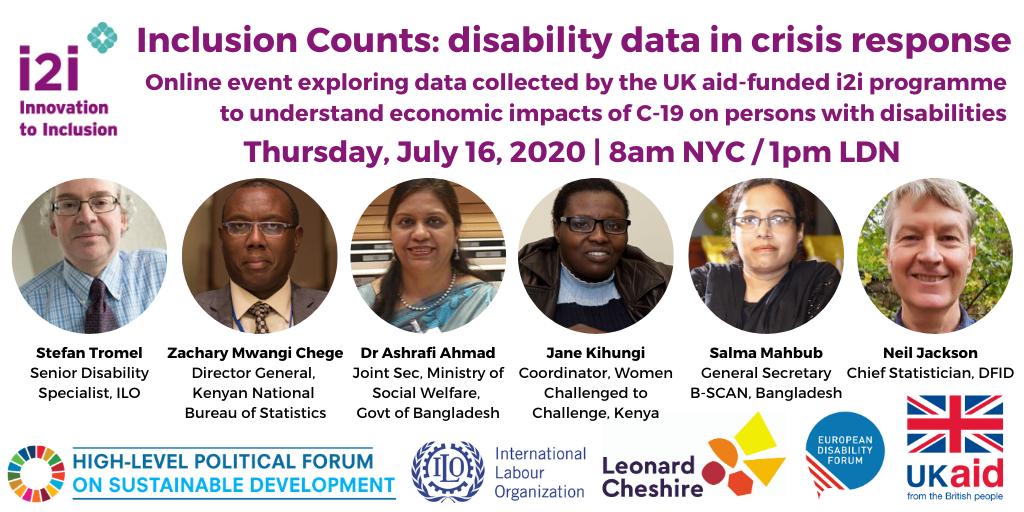 i2iAid's tweet photo. @i2iAid's side event at #HLPF2020 Inclusion Counts: disability data in crisis response
Starting now with intro from @TizianaLCD ! Very exciting
@LeonardCheshire @DFID @ilo @MyEDF https://t.co/qAnF44iJtV