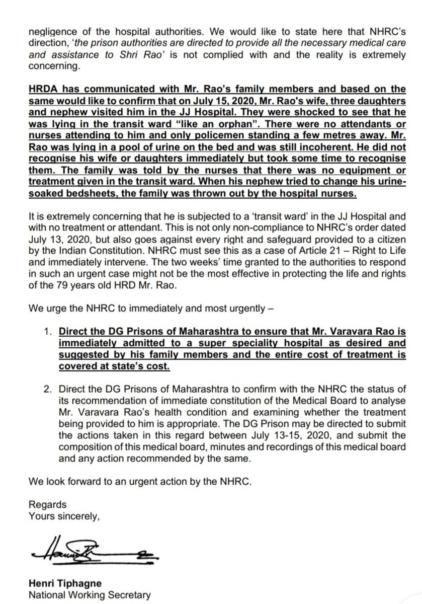 Meera Sanghamitra (@meeracomposes) on Twitter photo #Shocking treatment of #VaraVaraRao at JJ Hospital: Human Rights Defenders Alert urges <a href="/India_NHRC/">NHRC India</a> to intervene immediately. VV's family in #Mumbai since yesterday has been horrified to find him in a pathetic & unattended condition at hospital in a pool of urine! #FreeVaravaraRao #Shocking treatment of #VaraVaraRao at JJ Hospital: Human Rights Defenders Alert urges <a href="/India_NHRC/">NHRC India</a> to intervene immediately. VV's family in #Mumbai since yesterday has been horrified to find him in a pathetic & unattended condition at hospital in a pool of urine! #FreeVaravaraRao