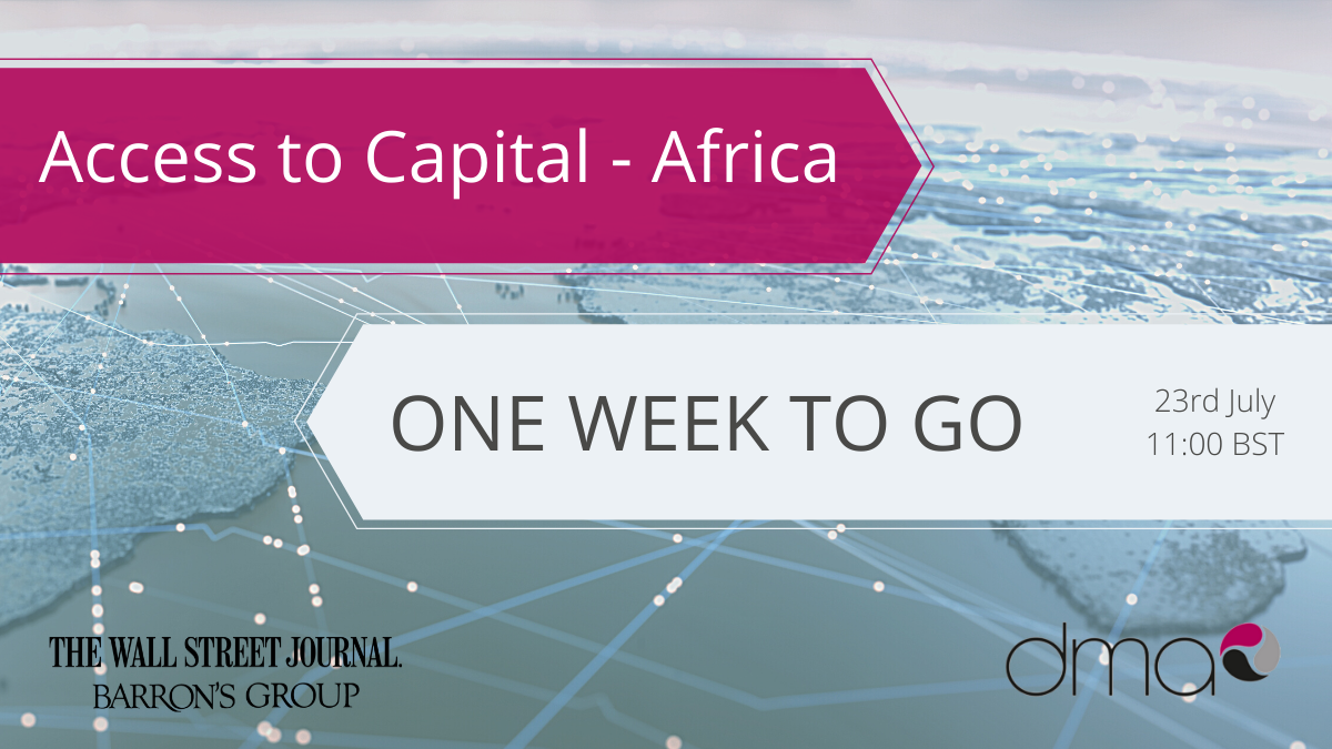 DMA_tweet's tweet photo. Access to Capital - Africa is one week away! https://t.co/nowdZT5V8M
 
We look forward to hearing from @JamesDuddridge, Minister for Africa and @DFID_UK @foreignoffice opening the session on accessing finance during COVID-19 #Africanbusiness
 
 #AccesstoCapital #AccessAfrica https://t.co/3S6cnRyKCT