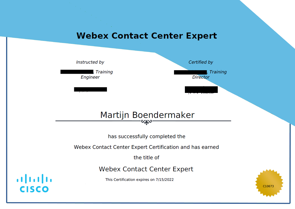 j_kroes's tweet photo. Attended the Cisco #WxCC training @CiscoCCPartners, Last week received the message that I passed the exam for Webex Contact Center Expert! 💪 The same goes for Martijn Boendermaker this week. 😎 Next is the Jumpstart 🦘 of #WxCC @AxiansNL 🚀 #CiscoChampion https://t.co/mvlX4Q1e33
