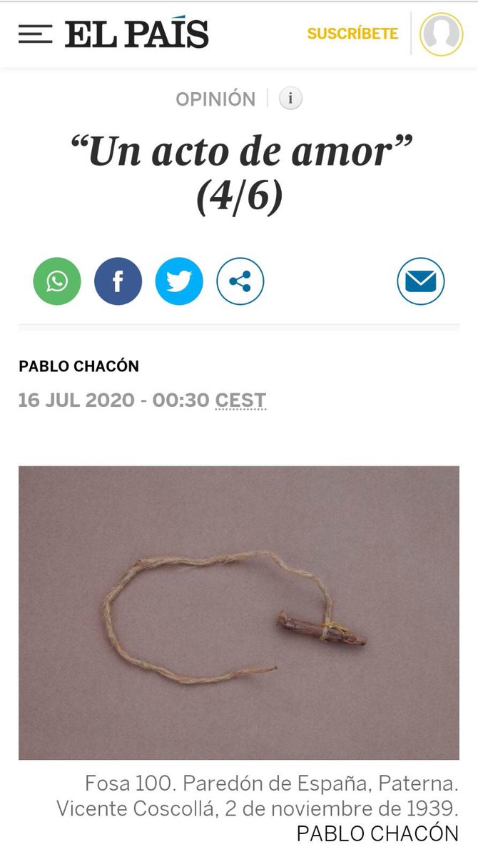 4/6

Este cordón de fibra vegetal
es la medida de pie que Vicente Coscollá inventó para fabricar en la cárcel alpargatas a sus hijas. Eran cuatro hermanas, sólo llegó hacer para tres. Lo fusilaron antes. <a href="/el_pais/">EL PAÍS</a>