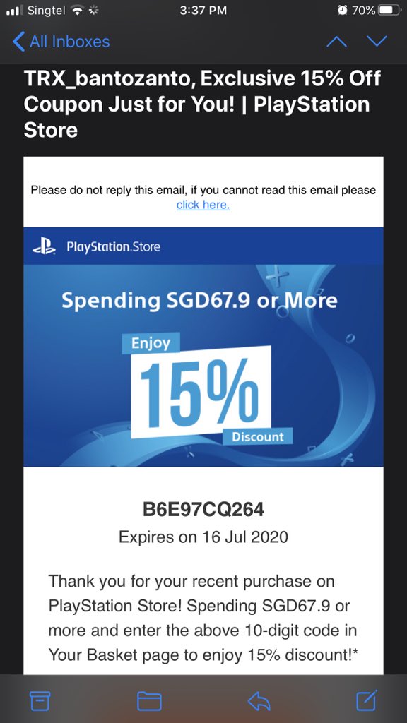 qadri_rulzdood's tweet photo. Free 15% PSN code discount for Singapore when you spend SGD67.9 or more. Expires today! Sorry I forgot to post this earlier lol #freepsncode https://t.co/6KRuHZgOGc