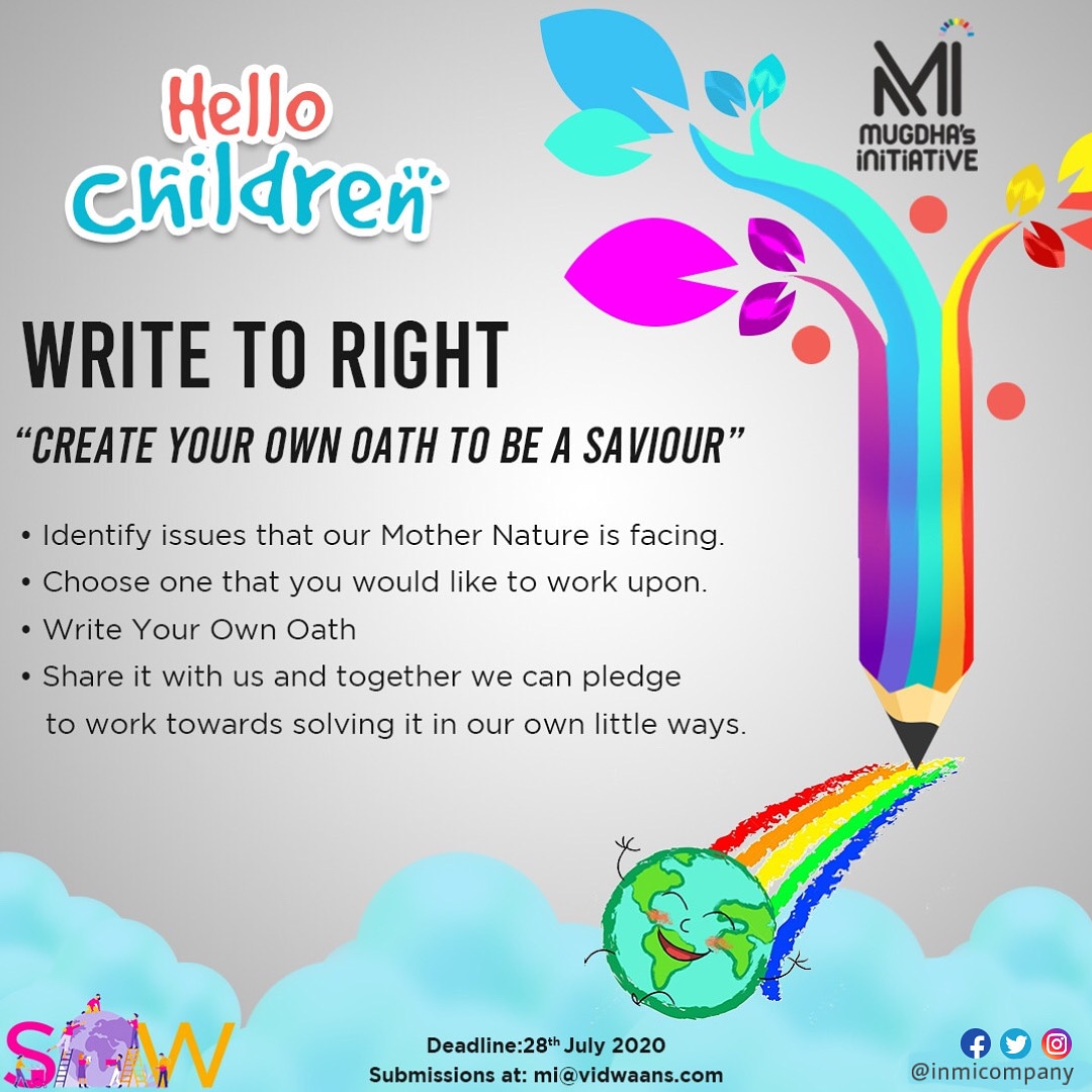 Inmicompany's tweet photo. Hello Parents/children,
We insist that our kids should spend sometime to think about the problems that our Mother Earth is facing currently. They can send their thoughts/OATHS and SLOGANS  on 
'How can I make my Mother Earth happy!'
to mi@vidwaans.com
#campaignfornature https://t.co/f76CdQNv0N