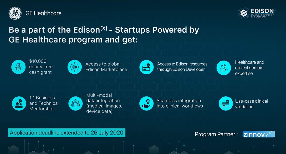 Zinnov's tweet photo. Is your #startup working in precision health, critical care applications, #telehealth &amp; #telemedicine, or any other cutting-edge technology that has the potential to transform the #Healthcare landscape? Then apply to #EdisonX Cohort 2 today. Register here: https://t.co/7TswvETOO2 https://t.co/Rm2qkJEcM6