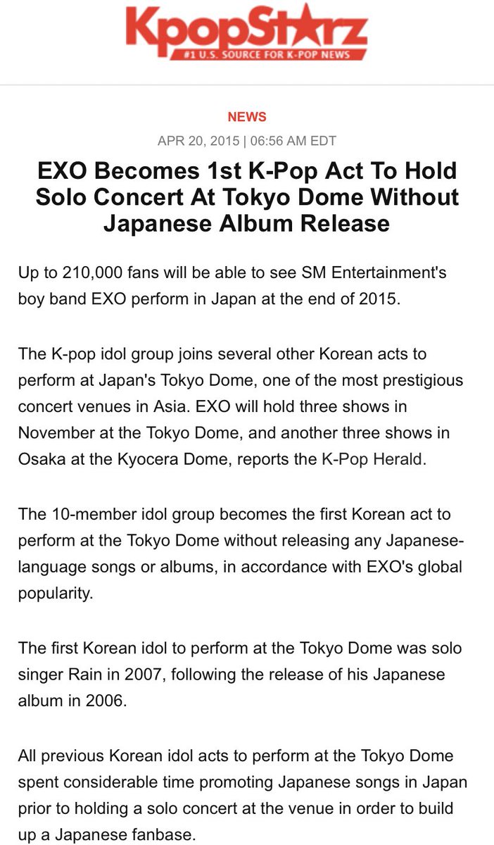 In 2015, EXO became the youngest ever artist to sell out Tokyo Dome, held 3 sold out concerts there in a row and they did this without a Japanese debut. They’re also the artist who sold out Tokyo Dome the fastest out of everyone who has performed there.