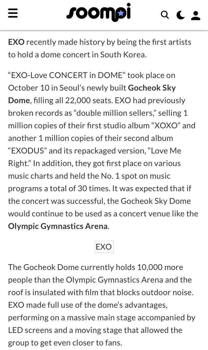 Also in 2015, EXO became the first ever group to hold a Dome concert in South Korea, they held concerts there 3 days in a row and it was all sold out as well.