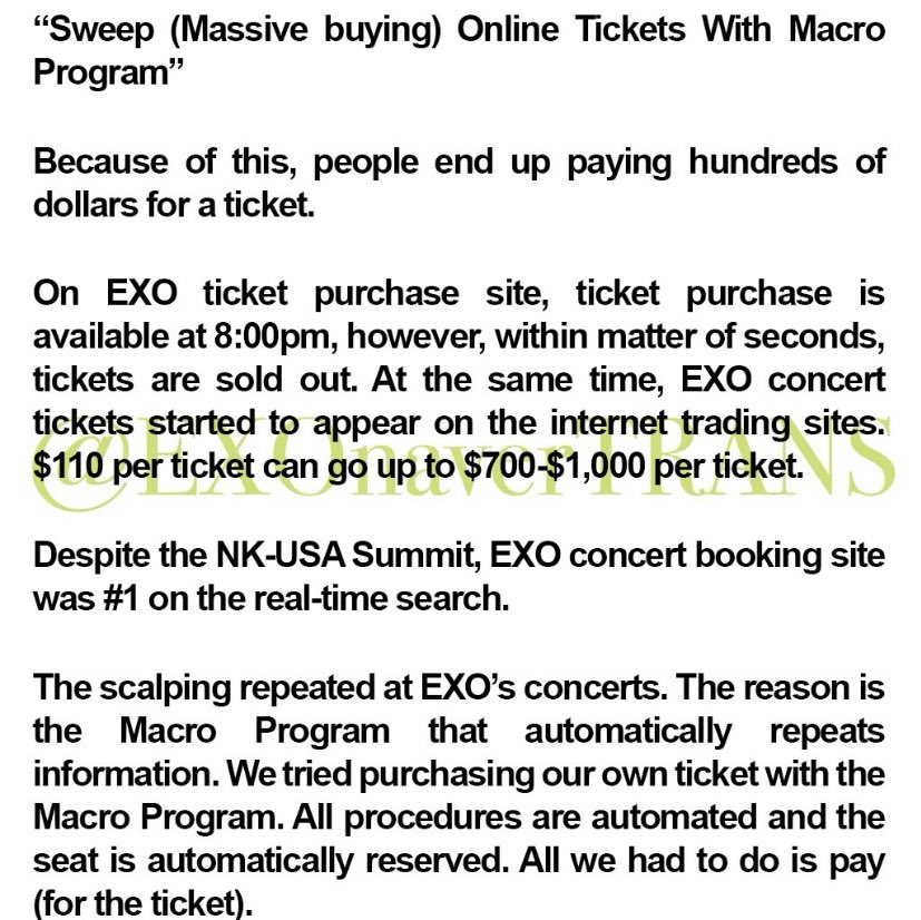 and in case you didn’t know, in 2017 South Korea had the world’s fastest internet, korean EXOLs are known to be really fast at buying tickets and most korean EXOLs already have the website loaded when it’s time to order a ticket. Even reality shows talked about this.