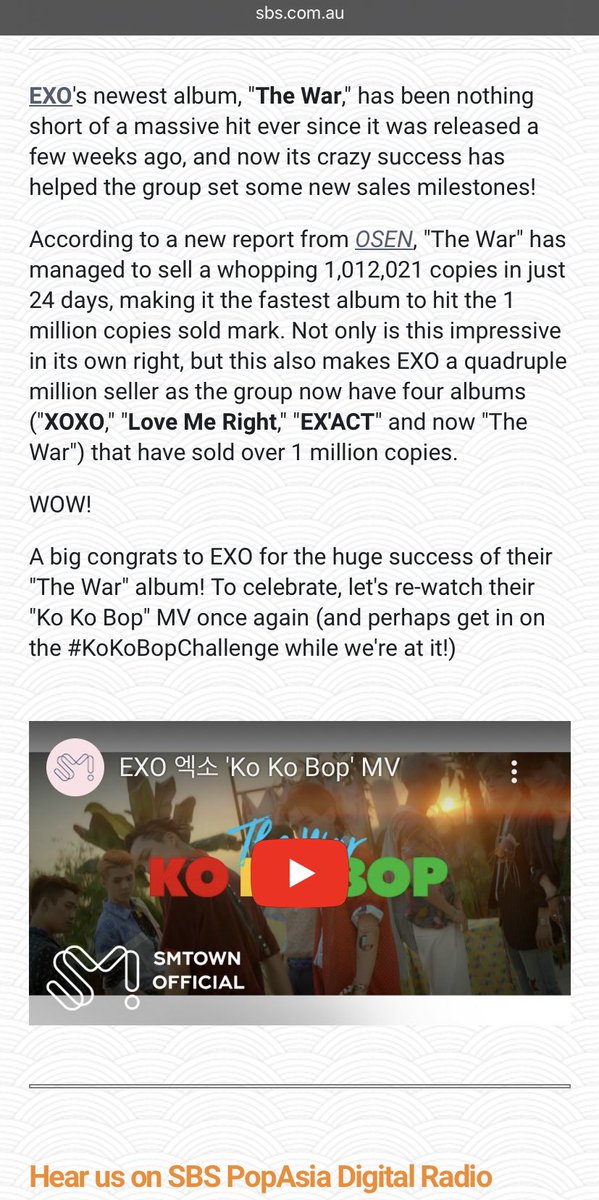 In 2017, EXO became the first group to become quadruple million sellers with ‘The War’ album.
