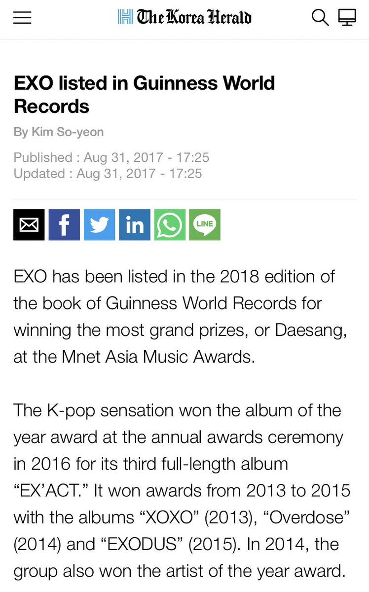 EXO were listed in 2018 Guinness World Records for the most Daesang awards won at MAMA.